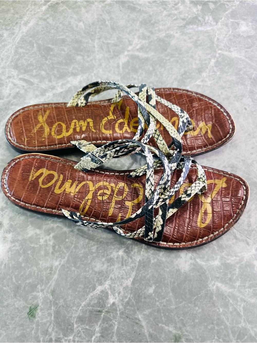 Sam Edelman Georgette Phthalo Green Snake Print Woven Slides Women’s sandals Sz9 - Picture 4 of 6